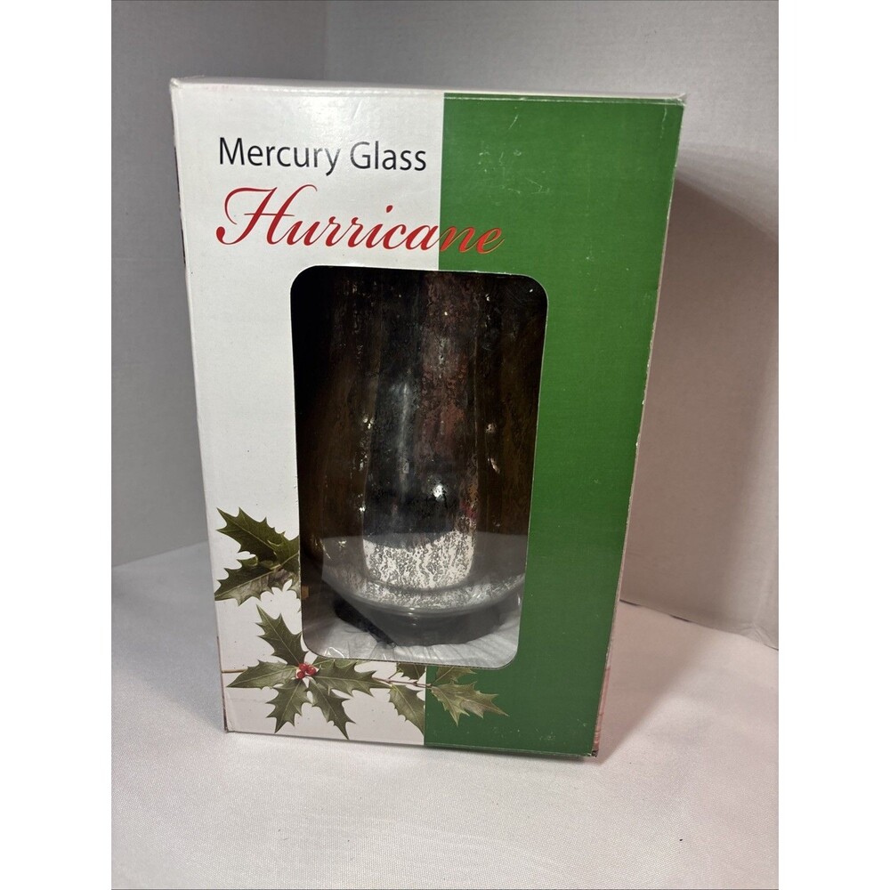 Mercury Glass Hurricane Candle Holder Vase Gold Christmas 9.2" NIB